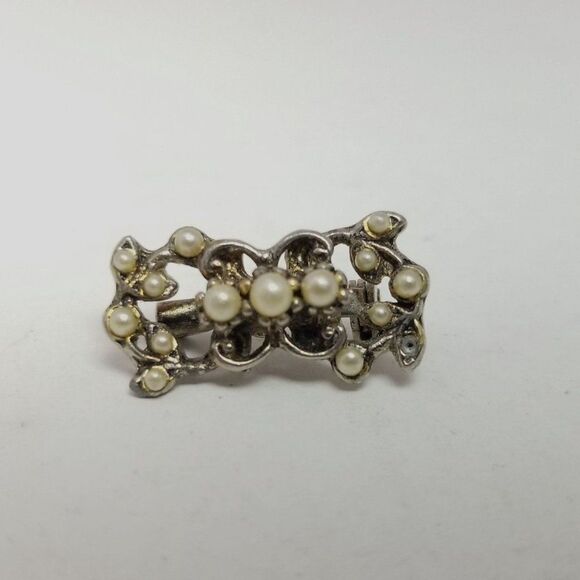 Vintage Little Silver Tone and Faux Pearl Lapel Pin, Scatter Brooch, Estate - Picture 5 of 6